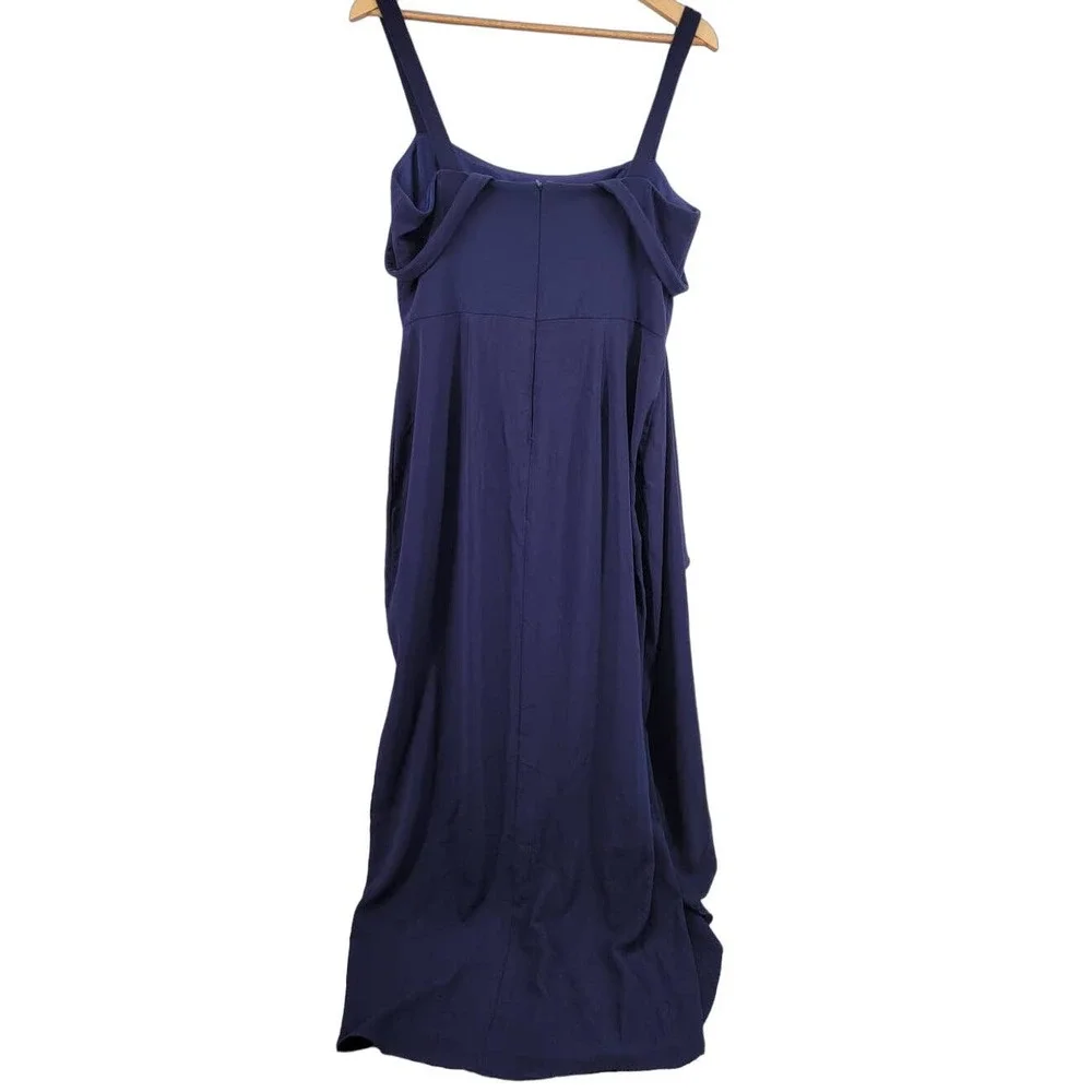 XSCAPE Navy Blue Ruched Crepe Gown NWT‎ Sz 14 Square Neck Hi-Lo Slit Formal Prom